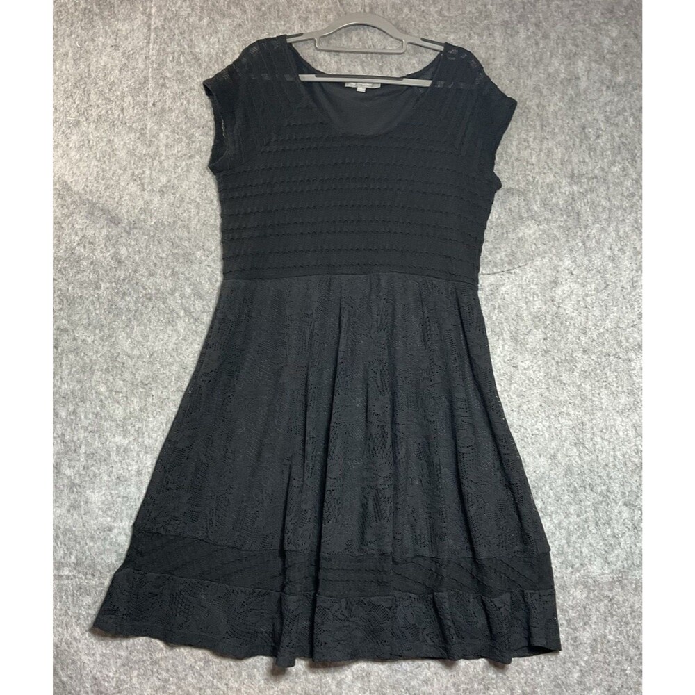 NY Collection Dress Womens XL Black Crochet Lace Tiered Stretch Boho Goth Casual